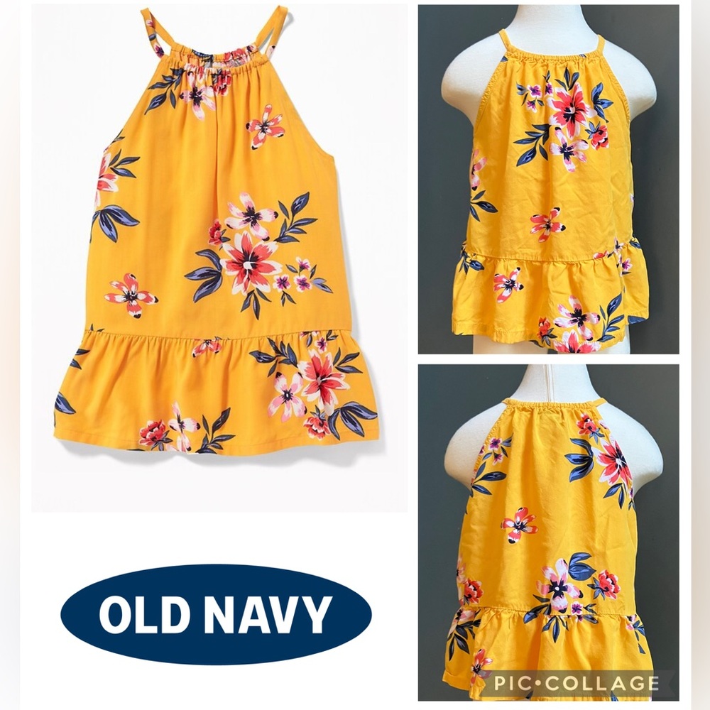 1/$5... Old Navy Tropical Floral Ruffle Hem Suspended-Neck Sleeveless Top size S